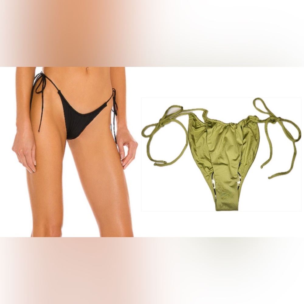 Monica Hansen Tie Side Bikini Bottom Green Brazilian Minimal Swim NWT S